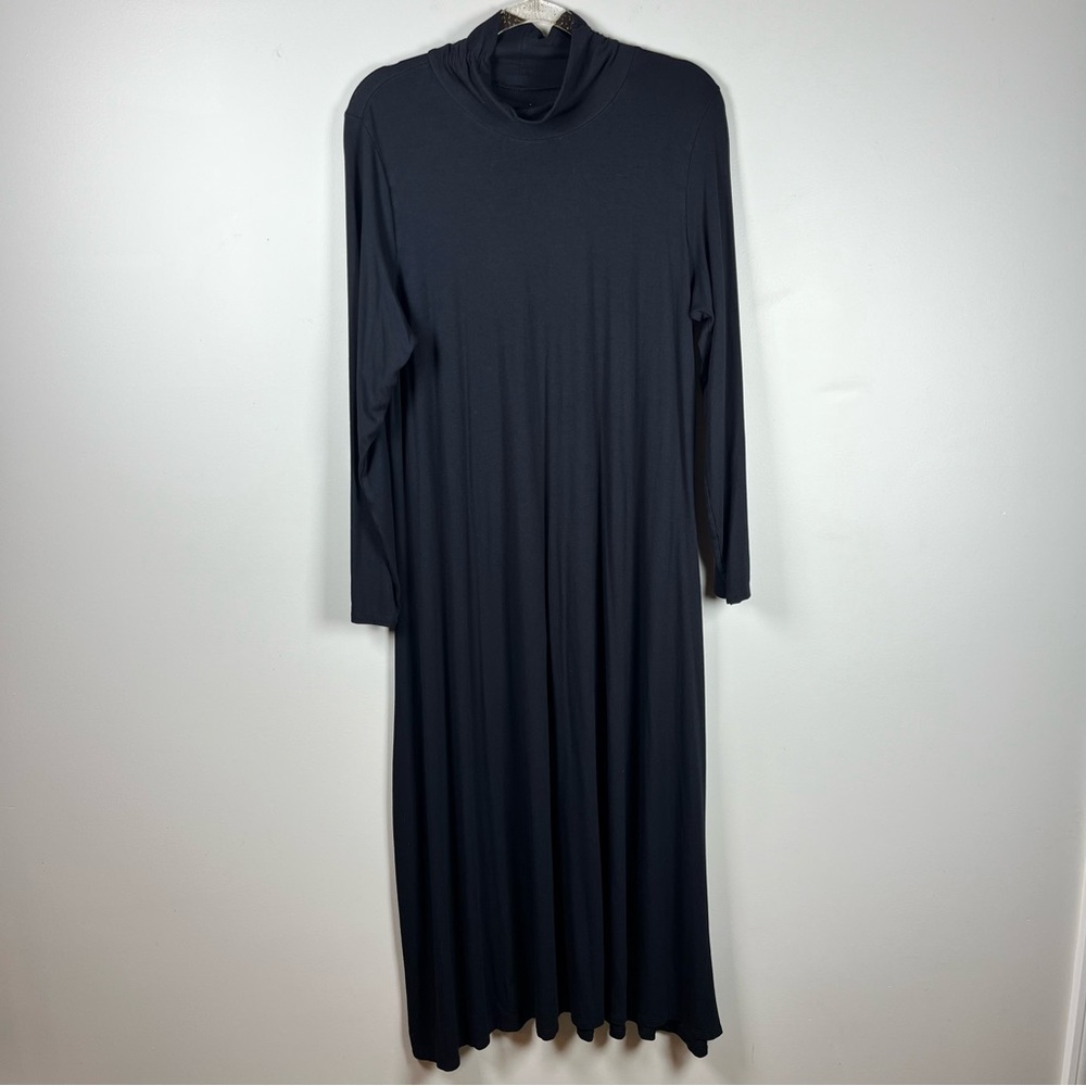 Coldwater Creek Black Mock Neck Maxi Dress LS Witchy Minimalist Viscose Large